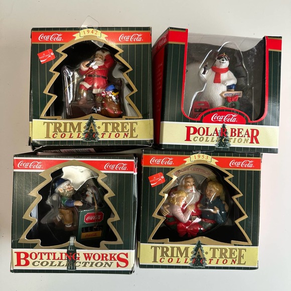 Vintage Coca Cola 4 ornaments trim a tree bottling works polar bear - Picture 1 of 7